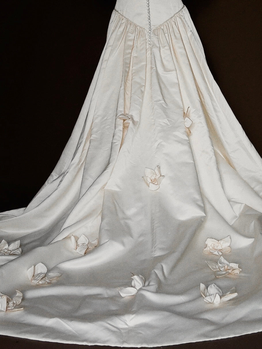 1980s Silk Tomasina Gold Foil Flower Gown, USA