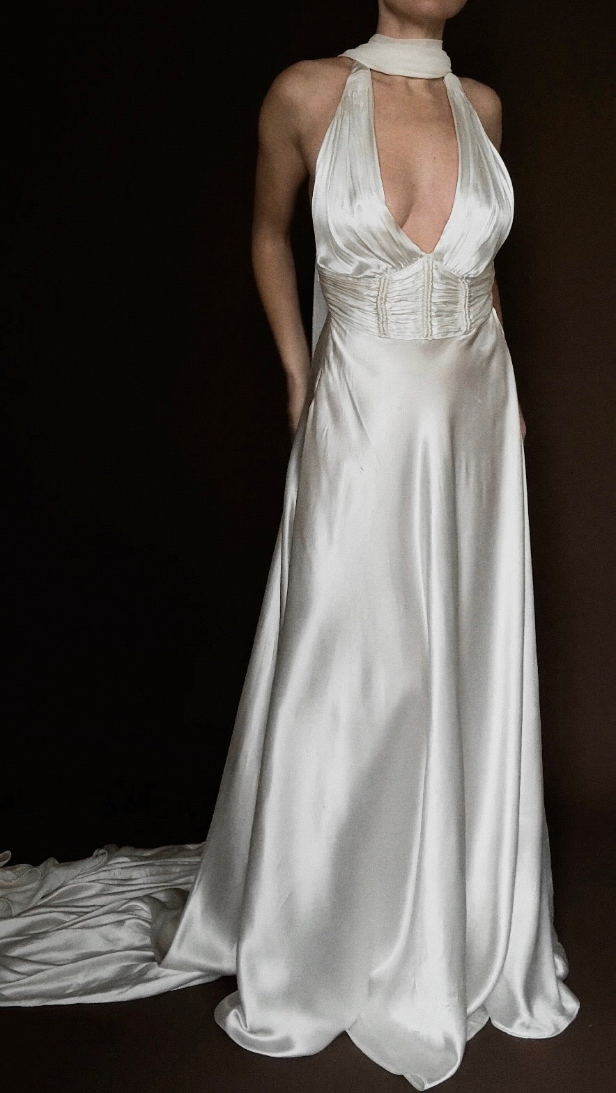 1930s Ruched Waist Halter Gown, USA