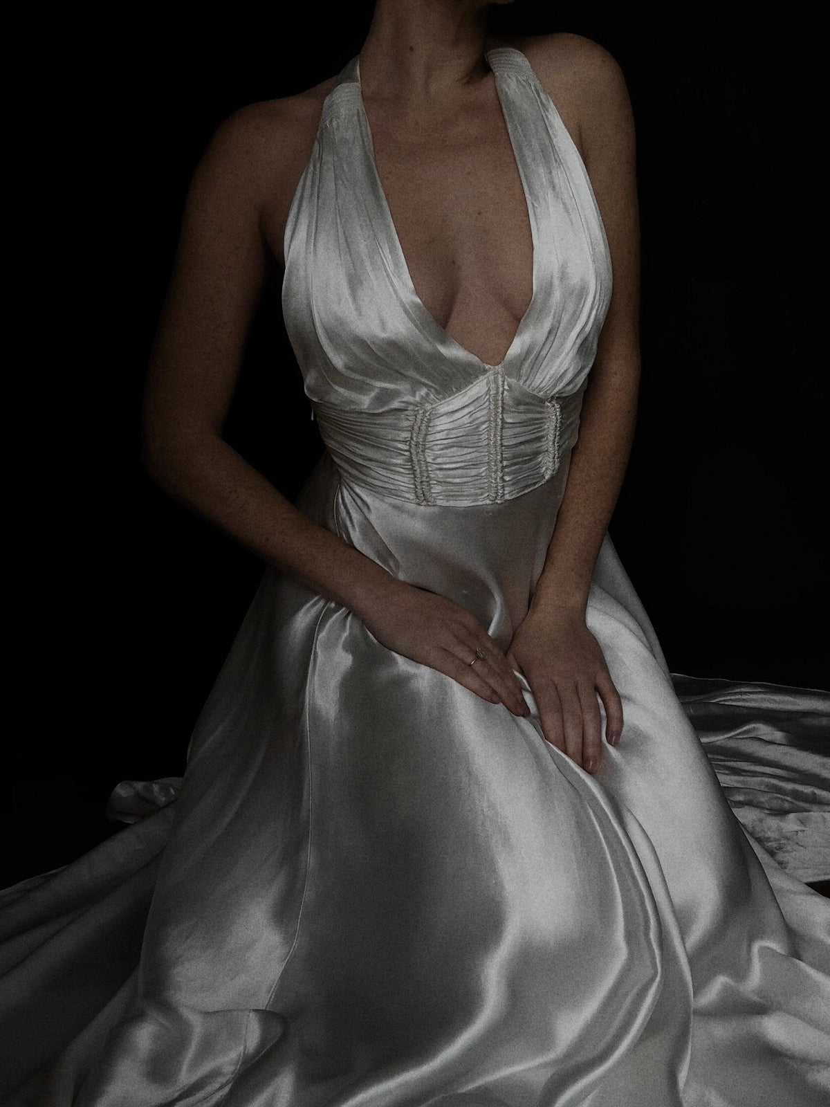 1930s Ruched Waist Halter Gown, USA