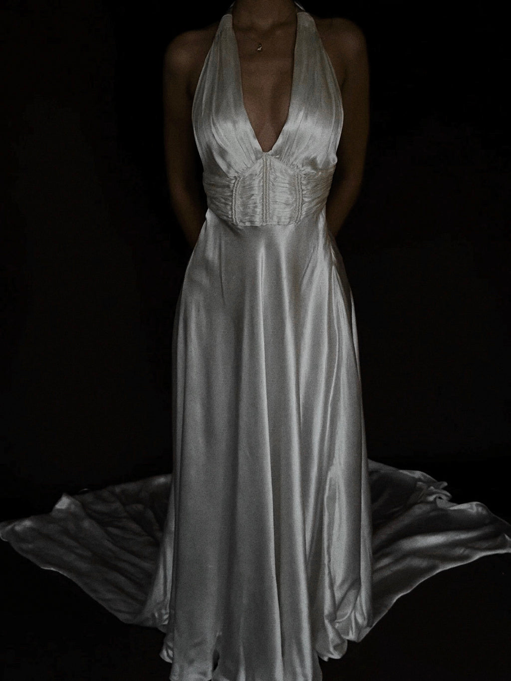 1930s Ruched Waist Halter Gown, USA