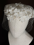 1950s Floral Pillbox Hat with Birdcage Veil