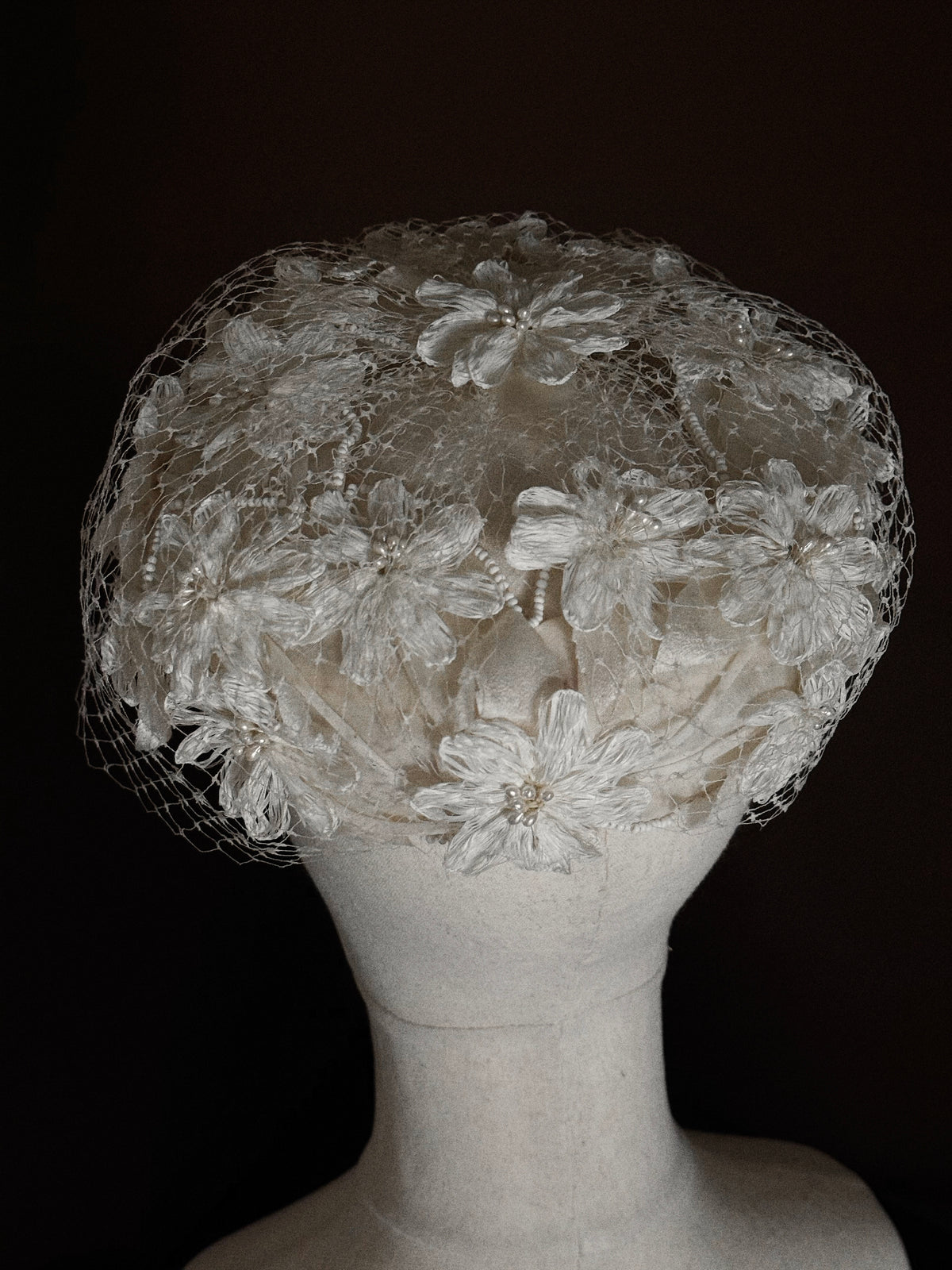 1950s Floral Pillbox Hat with Birdcage Veil