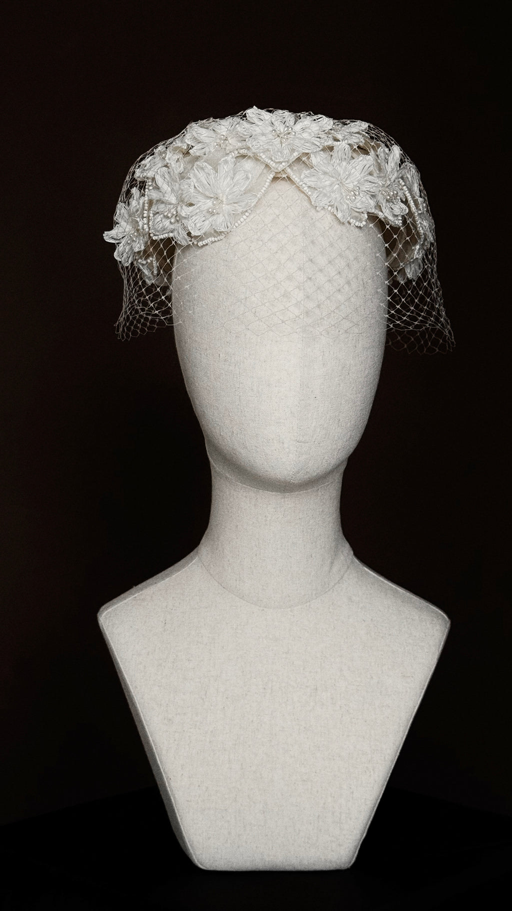 1950s Floral Pillbox Hat with Birdcage Veil