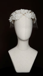 1950s Floral Pillbox Hat with Birdcage Veil