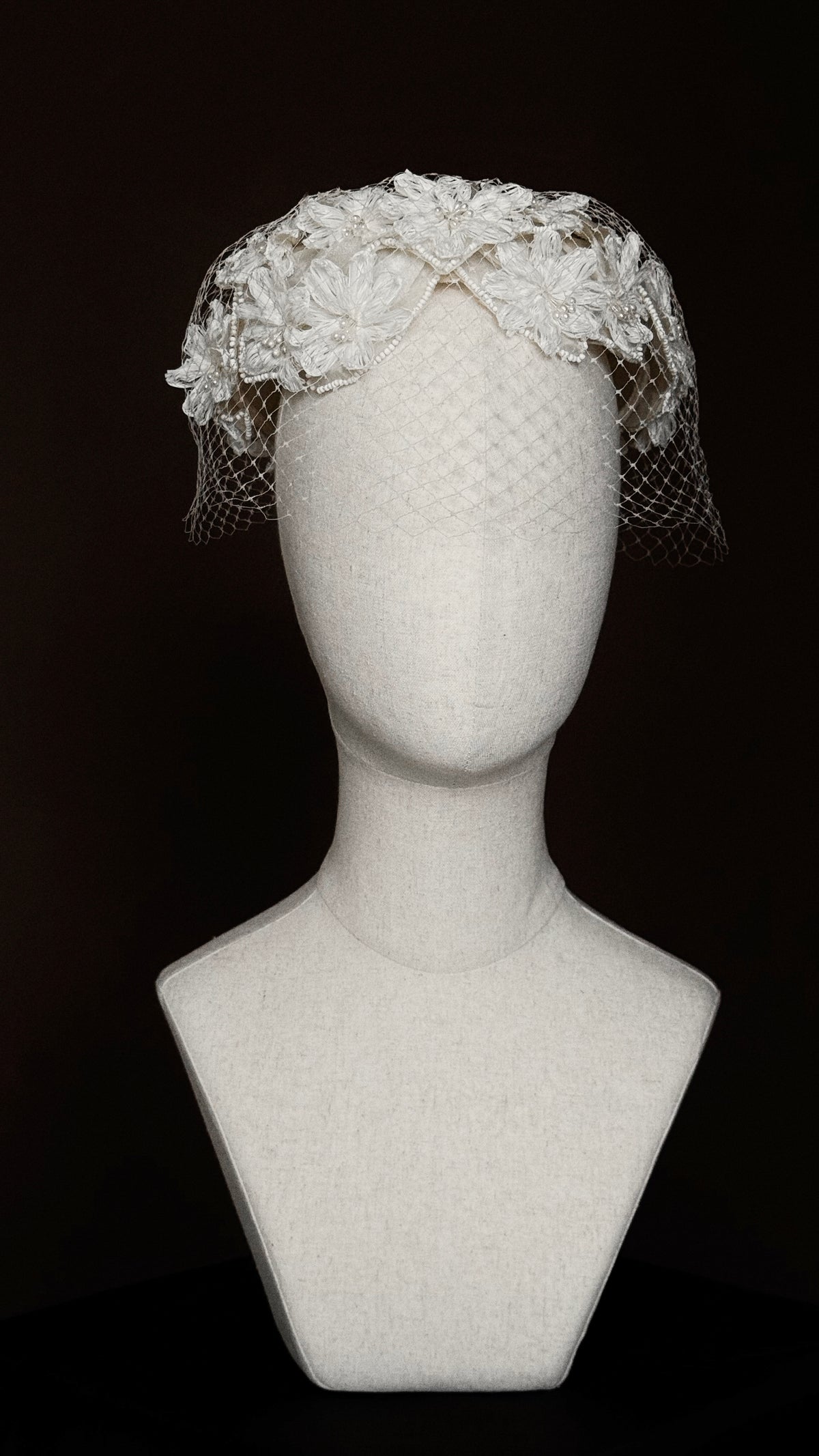 1950s Floral Pillbox Hat with Birdcage Veil