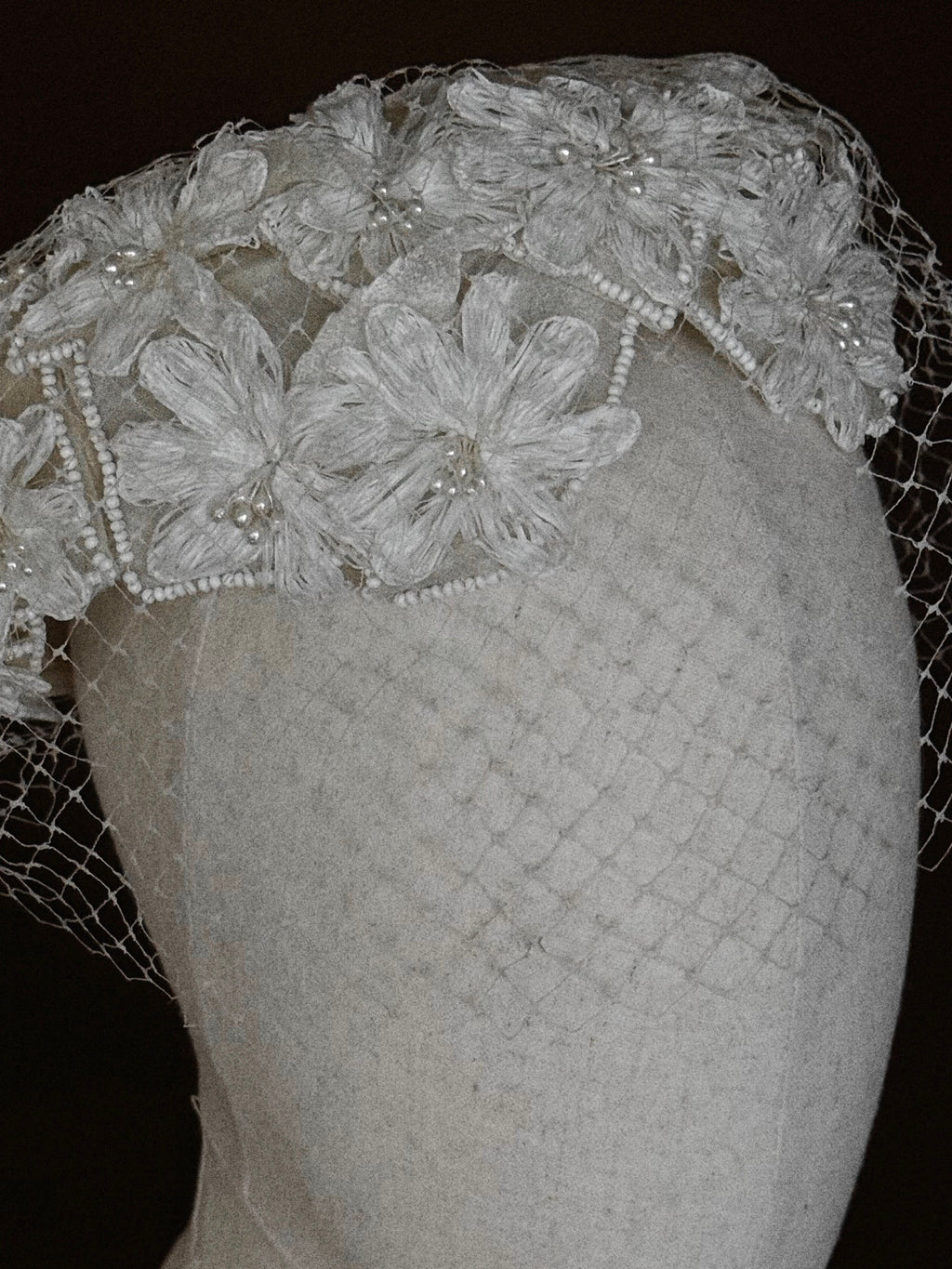 1950s Floral Pillbox Hat with Birdcage Veil