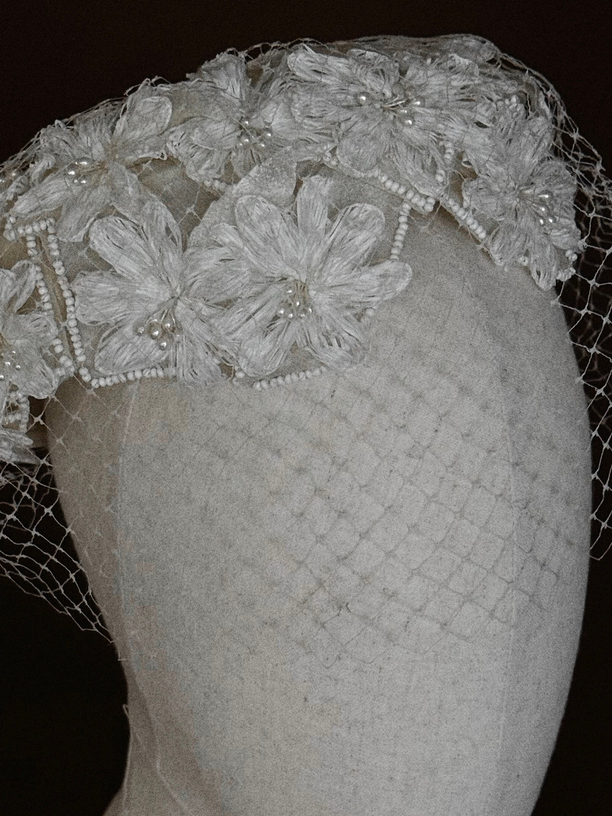 1950s Floral Pillbox Hat with Birdcage Veil