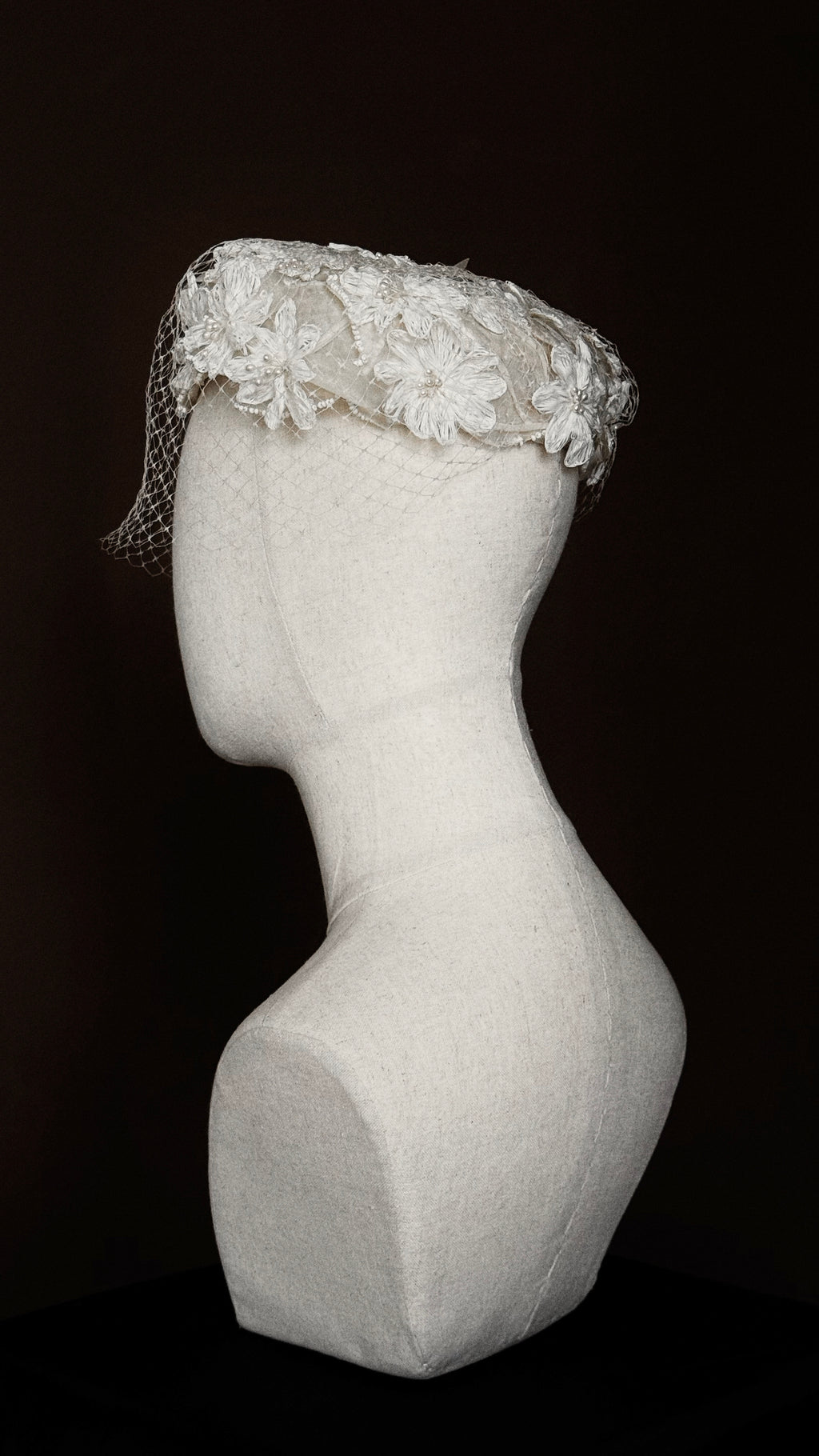 1950s Floral Pillbox Hat with Birdcage Veil