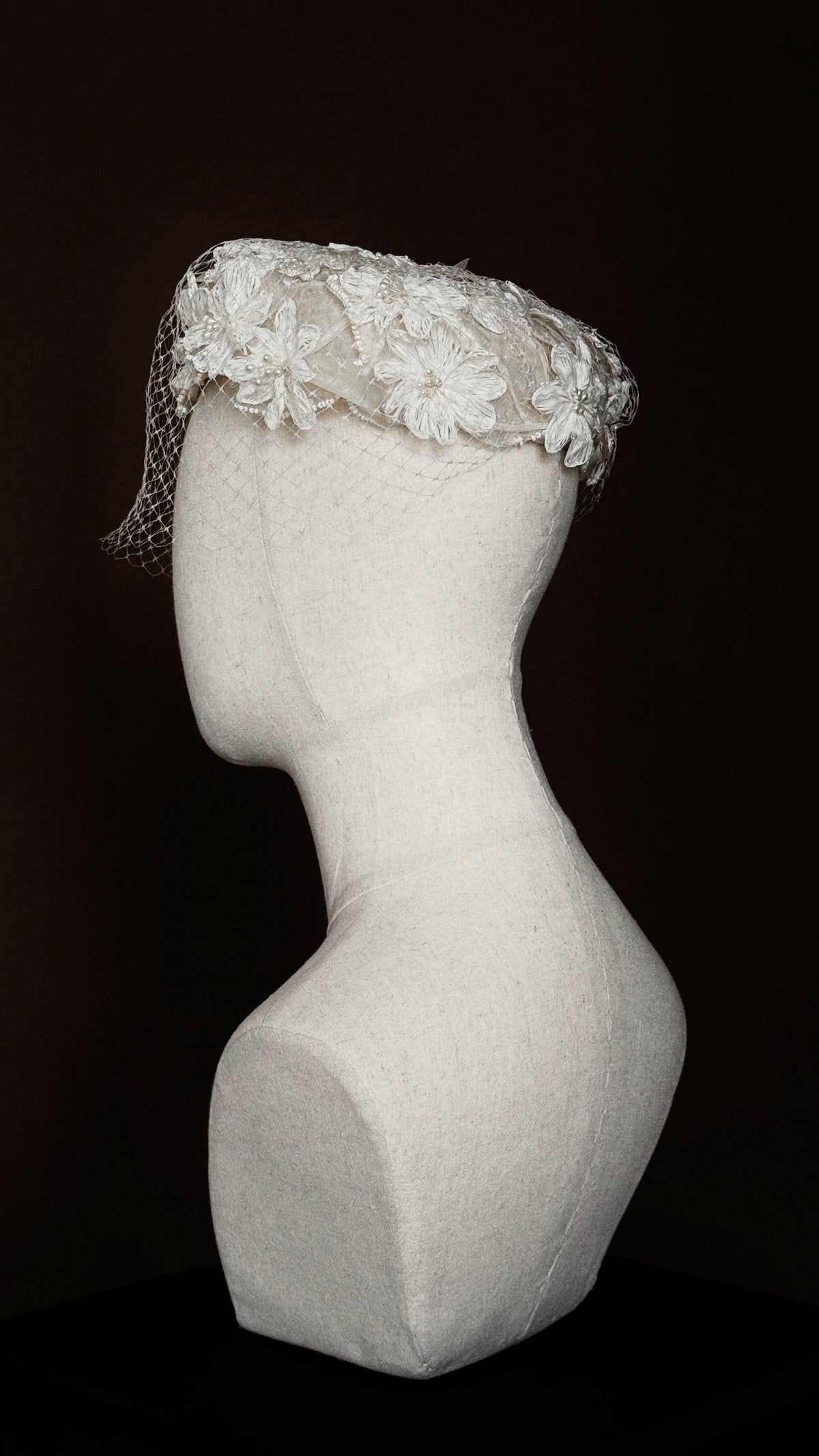 1950s Floral Pillbox Hat with Birdcage Veil