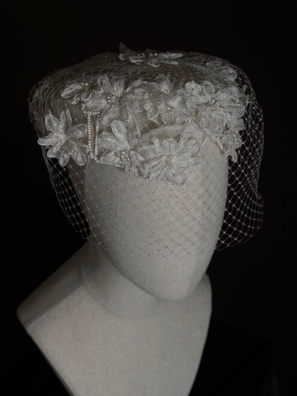 1950s Floral Pillbox Hat with Birdcage Veil