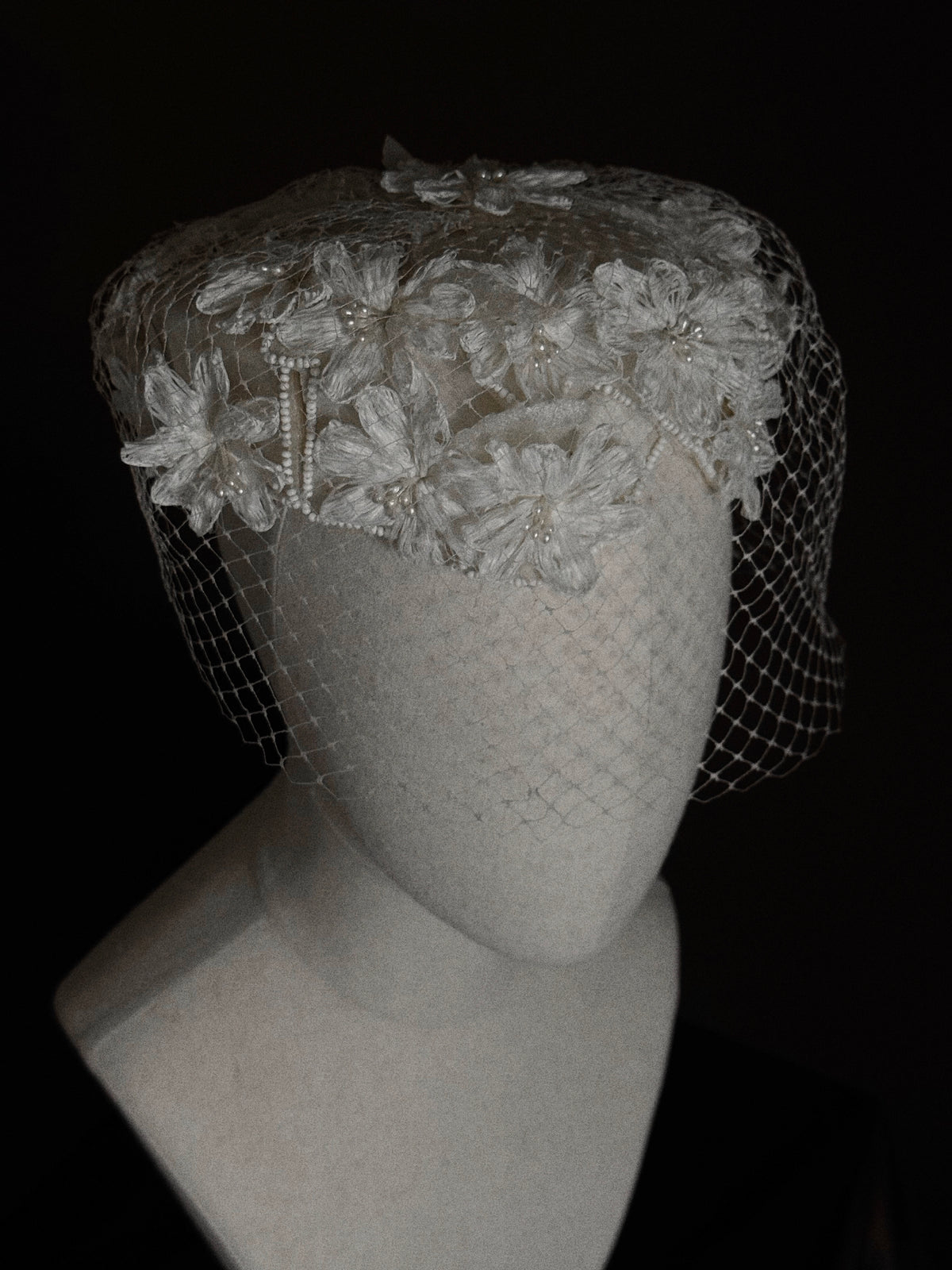 1950s Floral Pillbox Hat with Birdcage Veil
