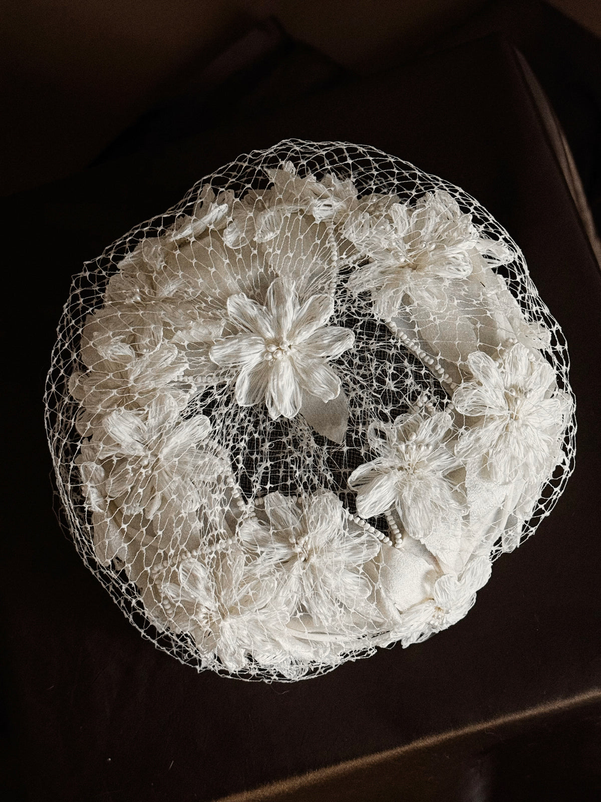 1950s Floral Pillbox Hat with Birdcage Veil