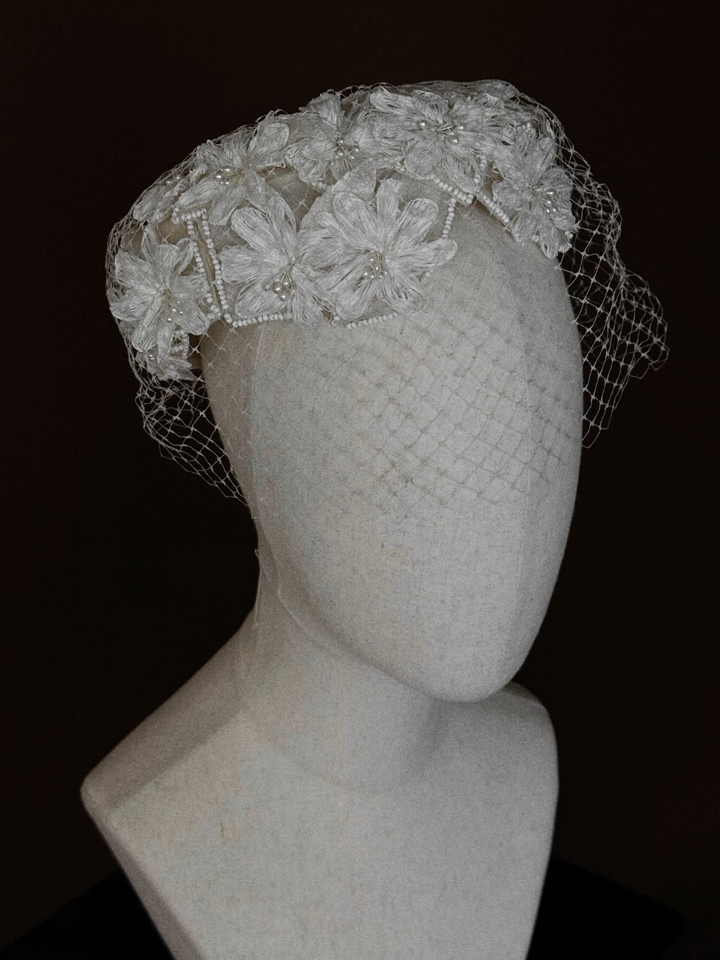 1950s Floral Pillbox Hat with Birdcage Veil