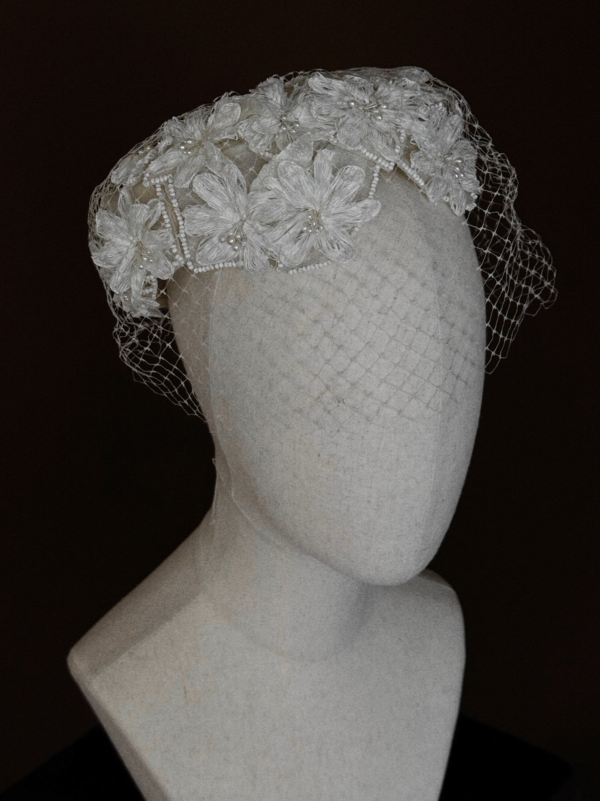 1950s Floral Pillbox Hat with Birdcage Veil