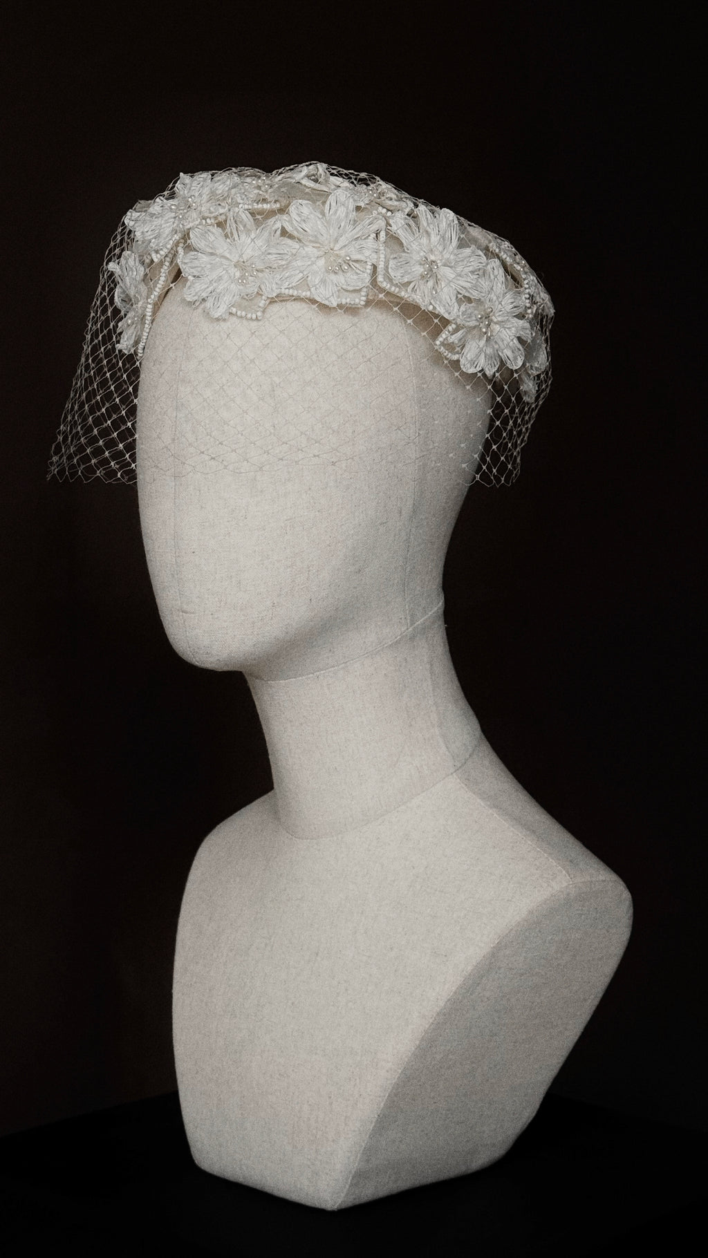 1950s Floral Pillbox Hat with Birdcage Veil