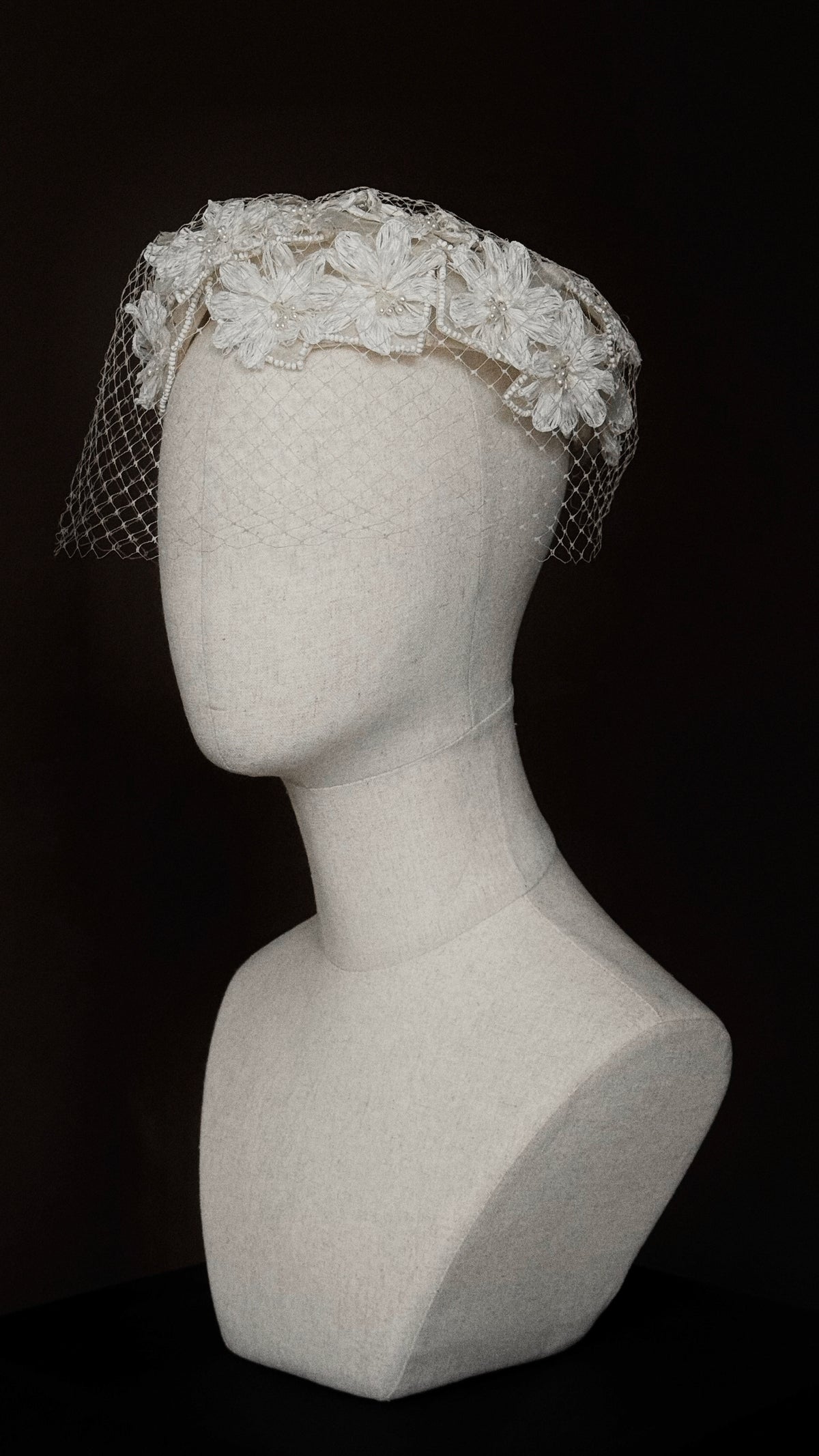 1950s Floral Pillbox Hat with Birdcage Veil