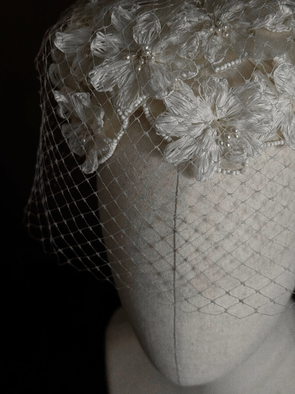 1950s Floral Pillbox Hat with Birdcage Veil