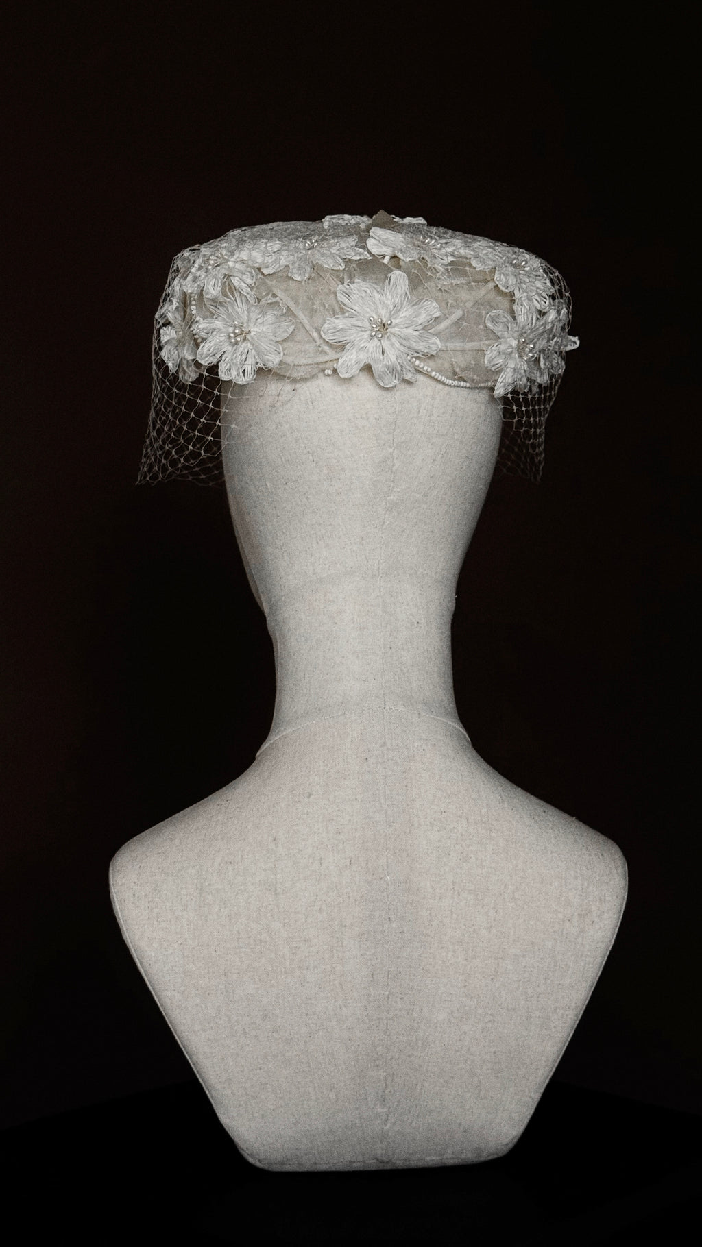 1950s Floral Pillbox Hat with Birdcage Veil