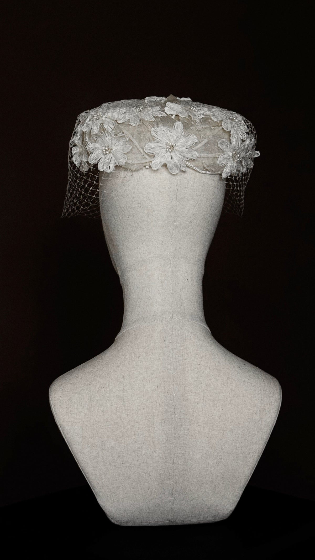 1950s Floral Pillbox Hat with Birdcage Veil