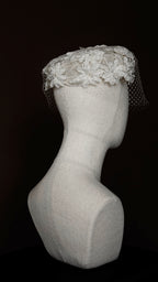 1950s Floral Pillbox Hat with Birdcage Veil