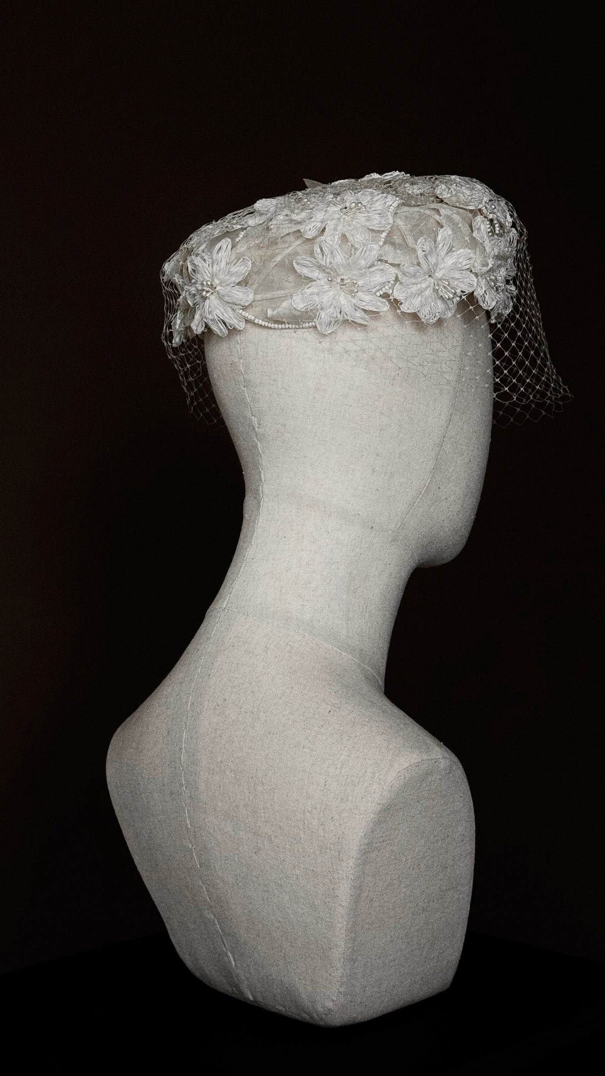 1950s Floral Pillbox Hat with Birdcage Veil