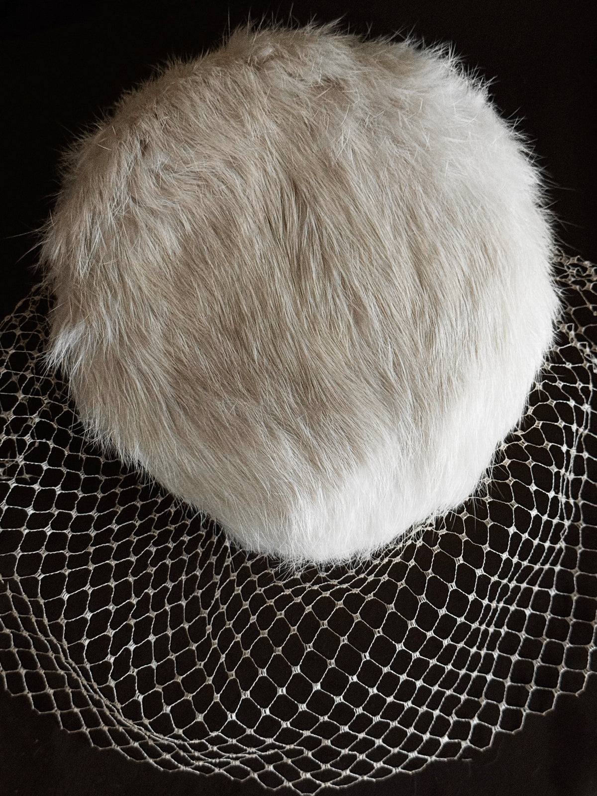 1950s Fur Pillbox Hat with Birdcage Veil