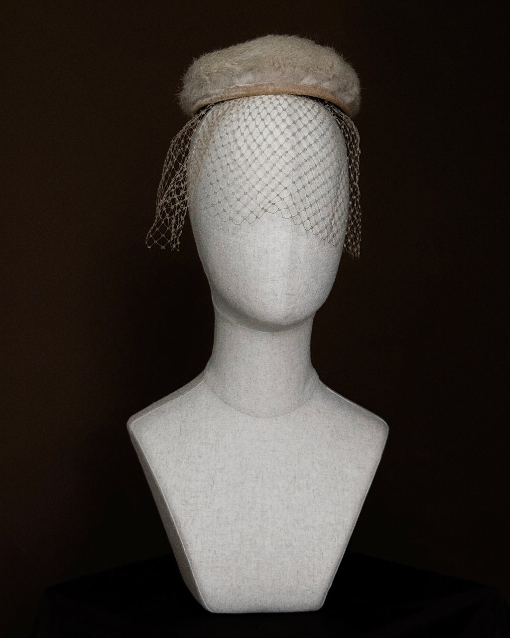 1950s Fur Pillbox Hat with Birdcage Veil