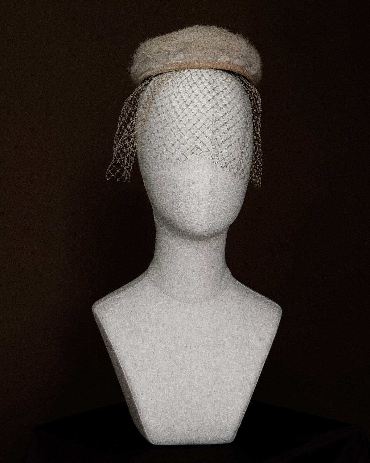 1950s Fur Pillbox Hat with Birdcage Veil