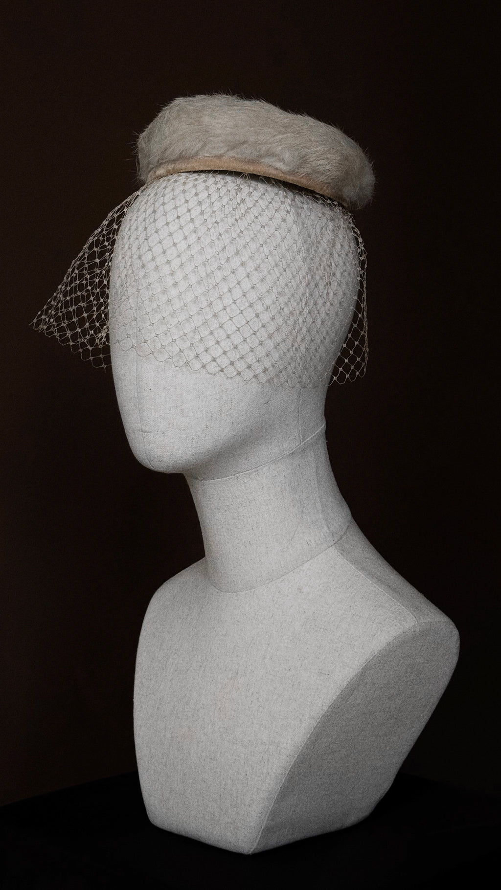 1950s Fur Pillbox Hat with Birdcage Veil