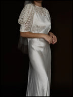 1930s Liquid Silk & Daisy Lace Yoke Gown