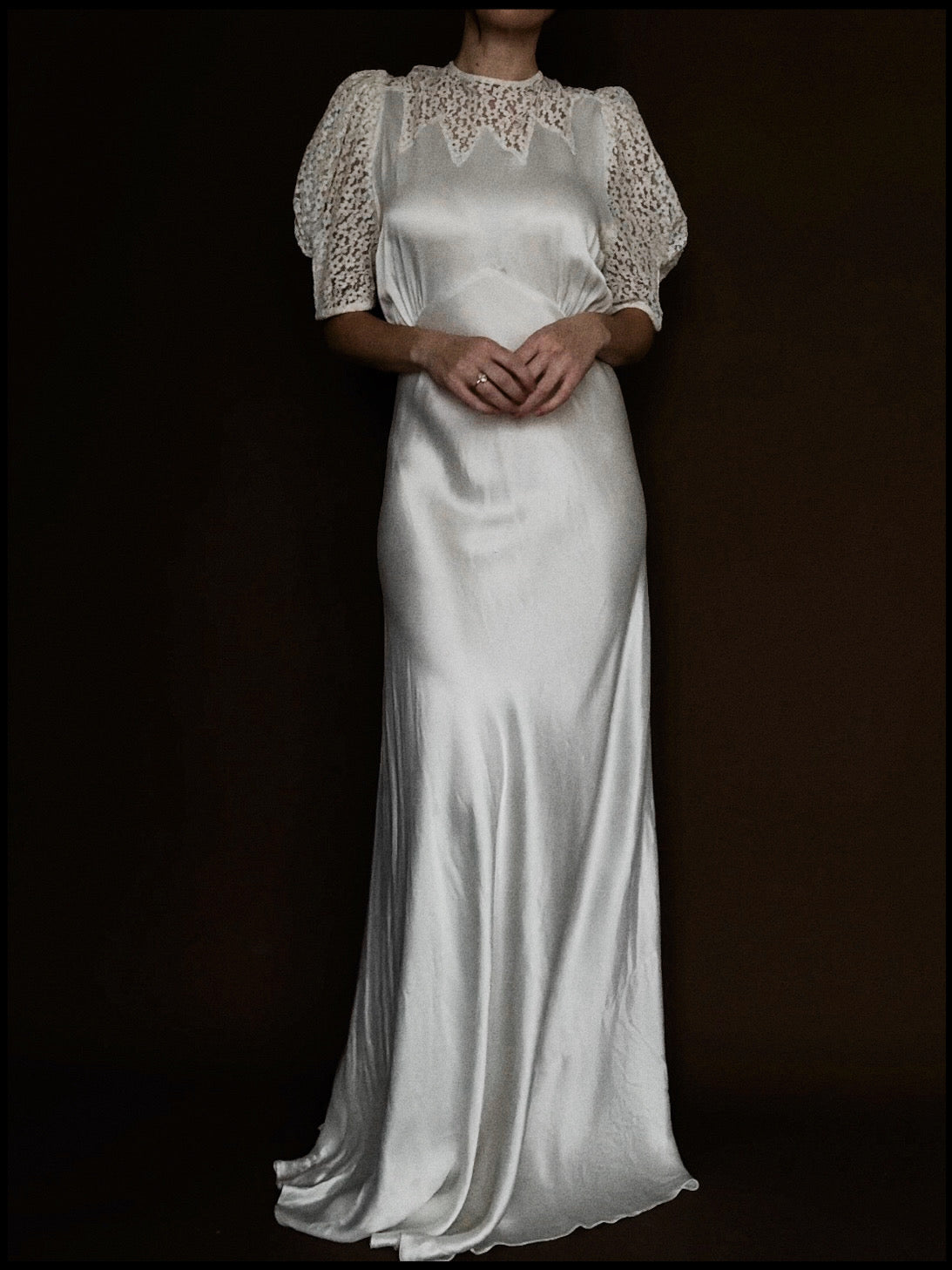 1930s Liquid Silk & Daisy Lace Yoke Gown