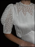 1930s Liquid Silk & Daisy Lace Yoke Gown