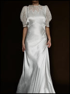1930s Liquid Silk & Daisy Lace Yoke Gown