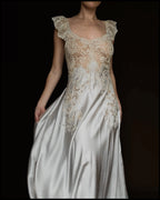 1930s Oyster Silk & Lace Gown, Spain