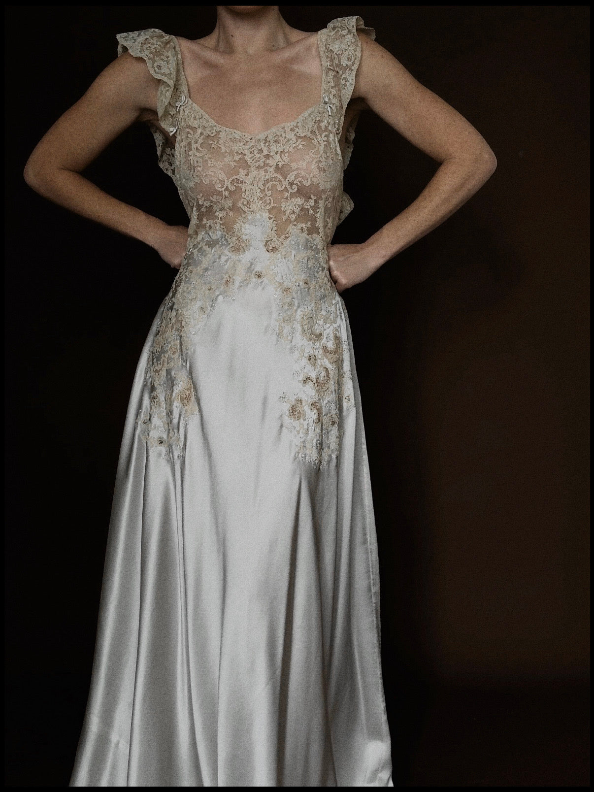 1930s Oyster Silk & Lace Gown, Spain