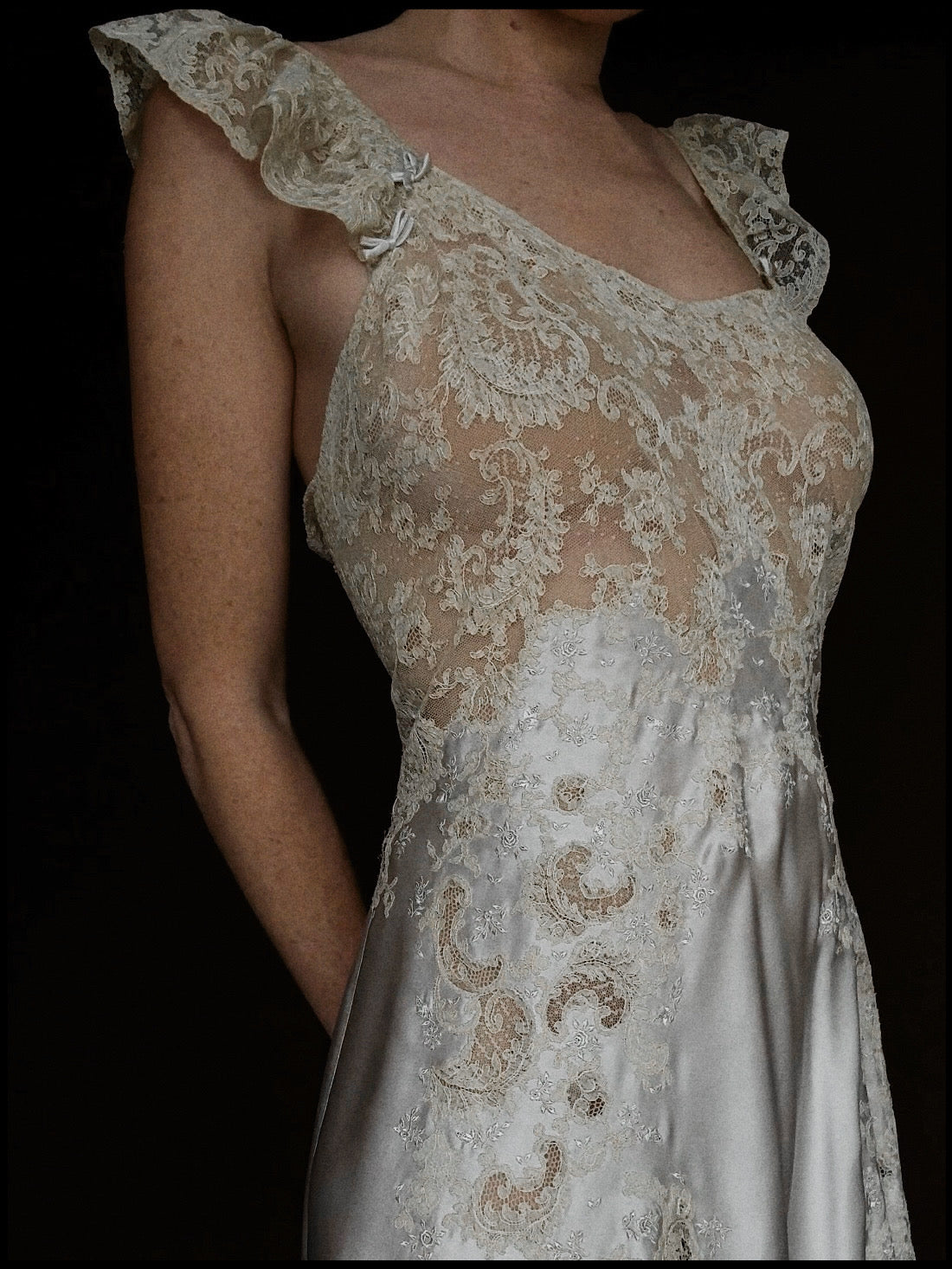 1930s Oyster Silk & Lace Gown, Spain