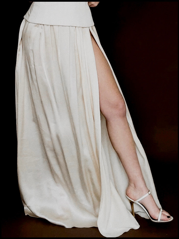 1930s Silk High Slit Maxi Skirt / Bridal Cape, Spain