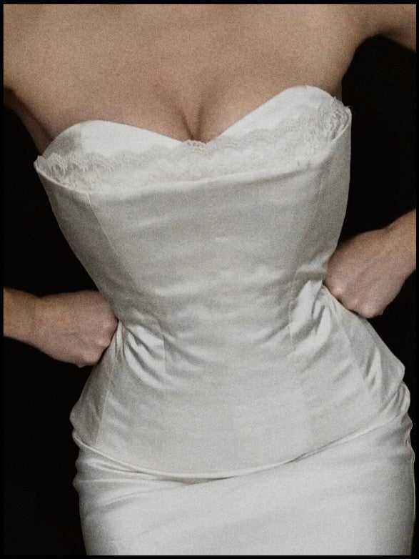 1990s Italian Silk Bustier with Lace Trim, Italy & France