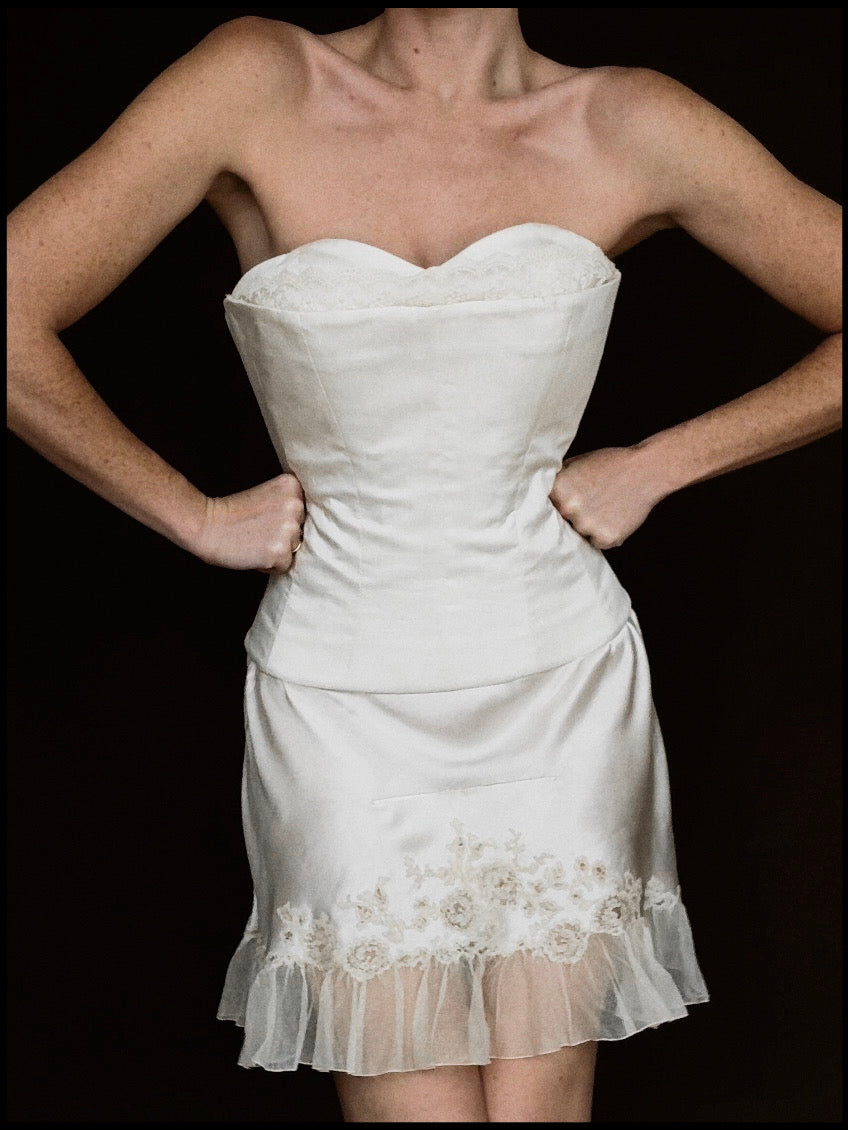1990s Italian Silk Bustier with Lace Trim, Italy & France
