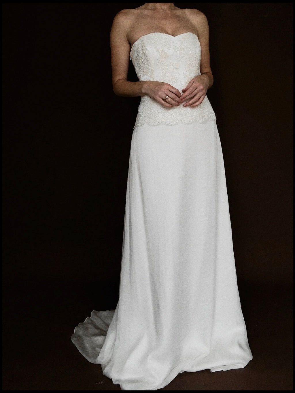 2000s English Silk Chiffon & Lace Bodice Gown, England