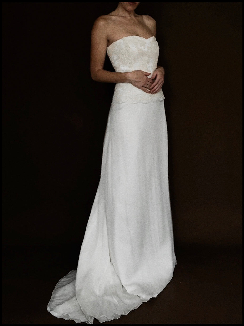 2000s English Silk Chiffon & Lace Bodice Gown, England