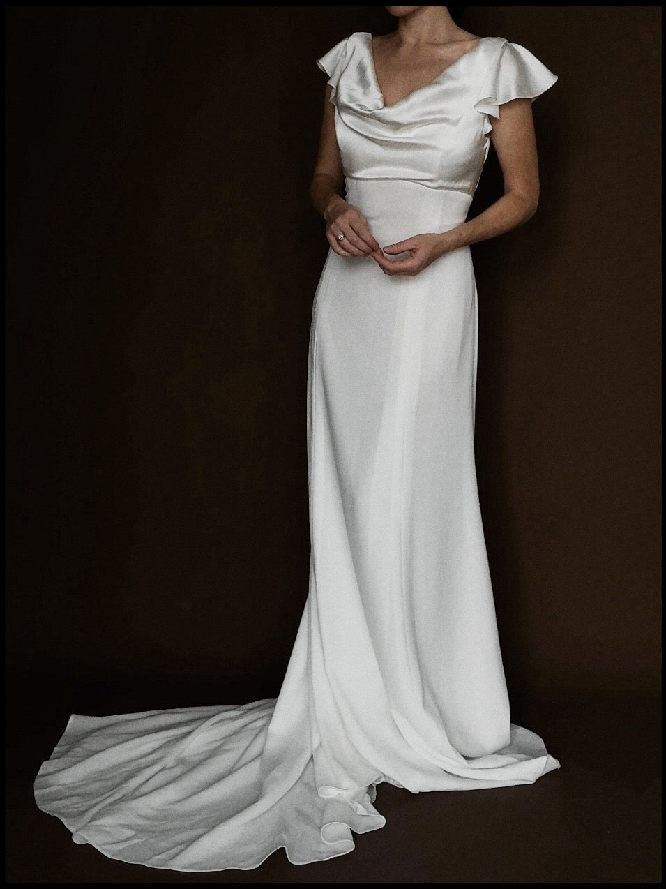 2000s English Silk Flutter Cowl Neck Gown, England