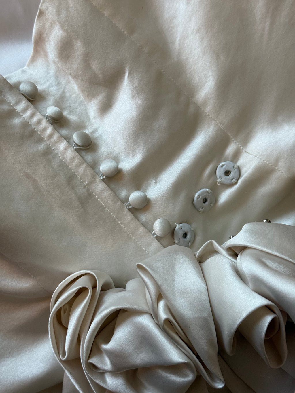 1990s Silk Amsale A101 Variation with Rosettes, USA