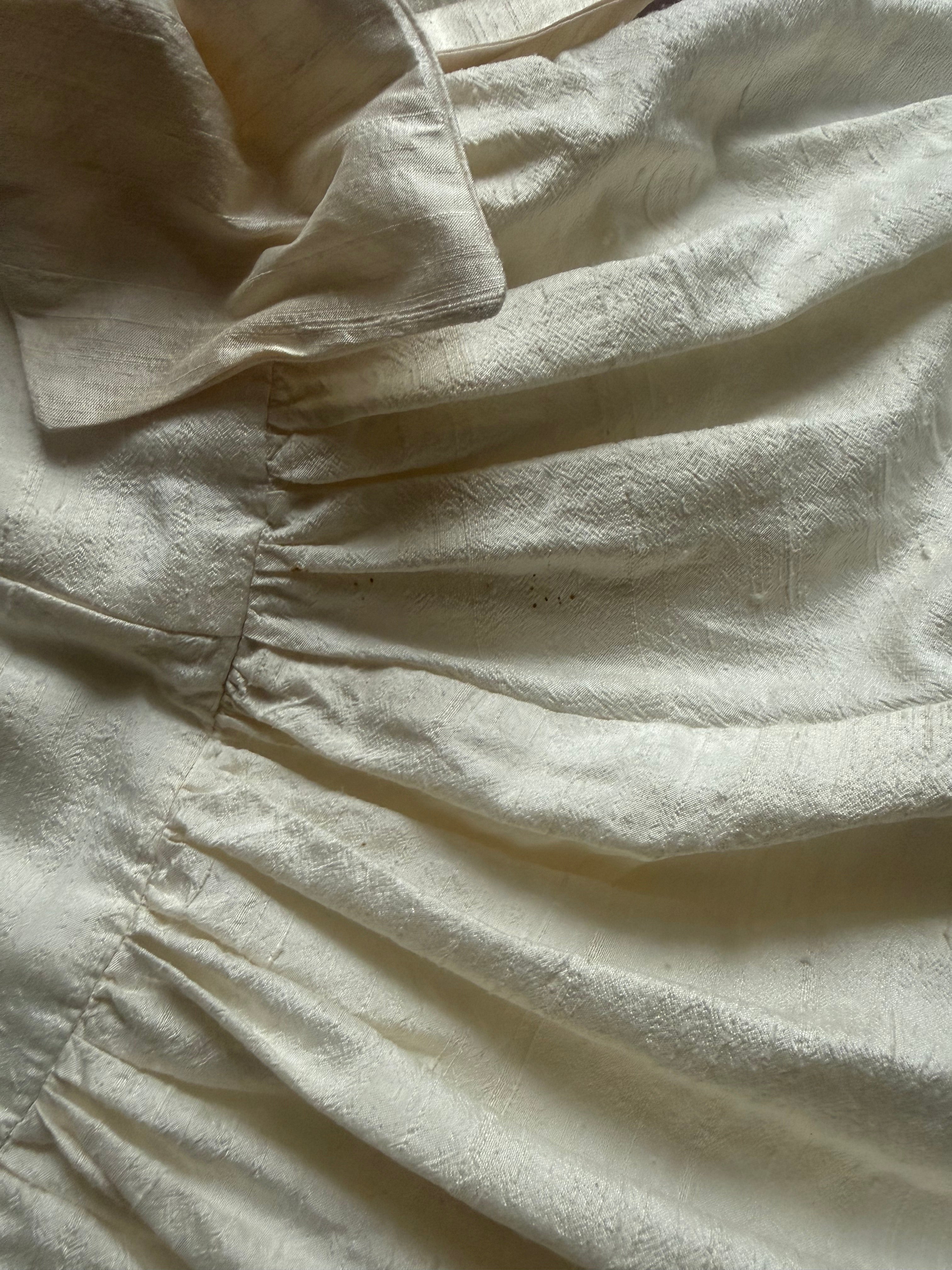 1980s English Raw Silk Bow Gown