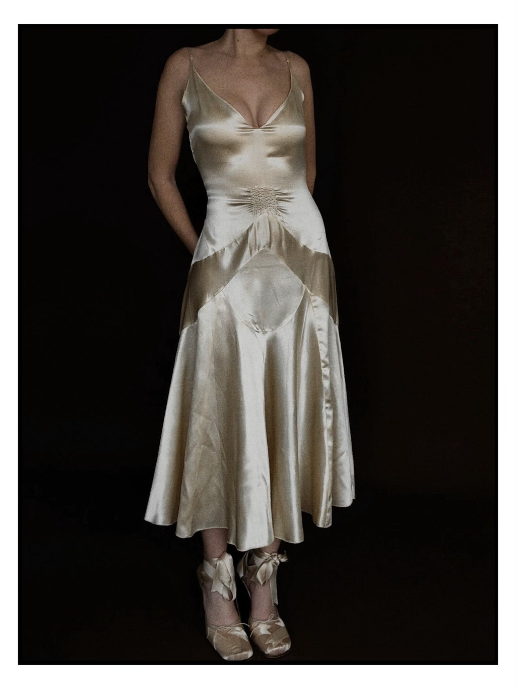 1920s Slipper Satin Tea-Length Dress