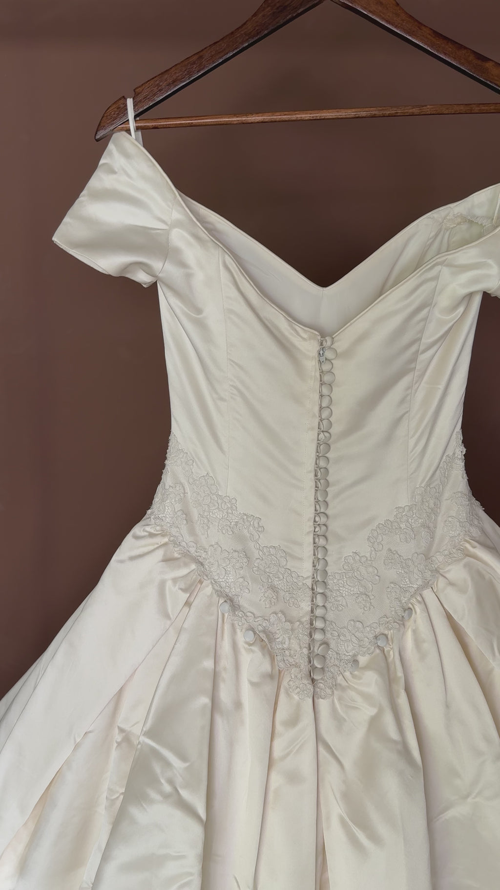 1990s Amsale Satin Ball Gown with Lace Basque Waist