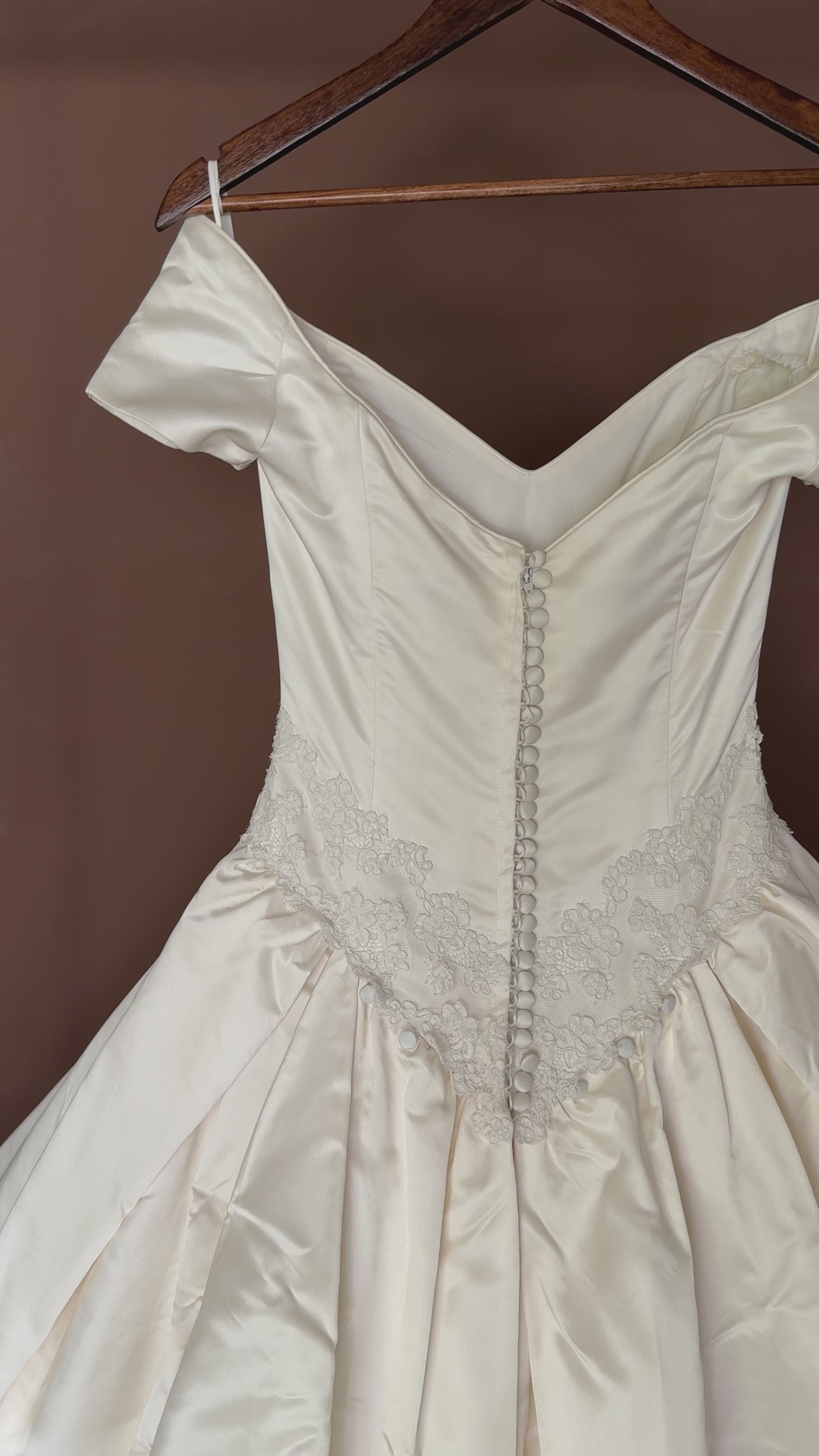 1990s Amsale Satin Ball Gown with Lace Basque Waist