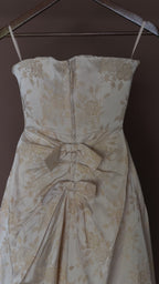 1950s Cream Floral Brocade Strapless Corset Gown