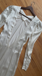 1930s Ruched Long Sleeve Backless Gown