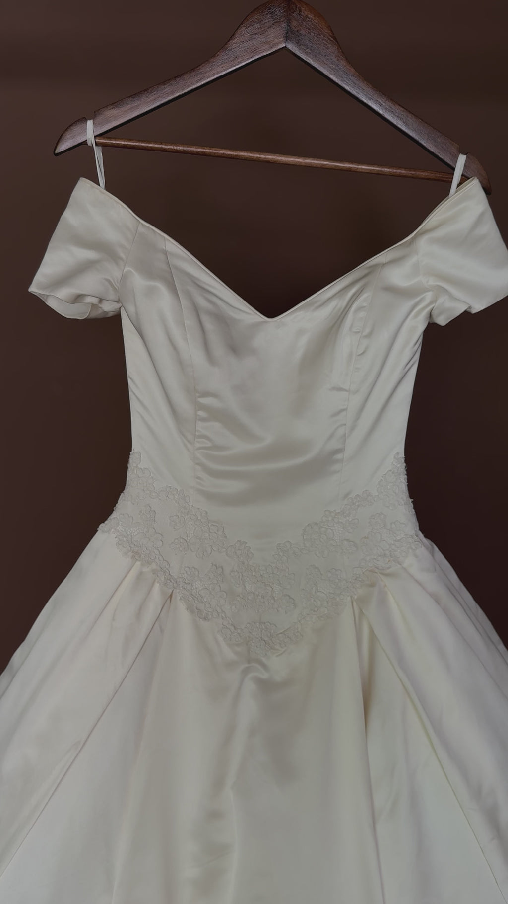 1990s Amsale Satin Ball Gown with Lace Basque Waist